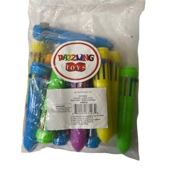 Dazzling Toys Mini Shuttle Pens Neon Plastic Toy Multicolored Click Pens 10 Ink - Picture 1 of 5